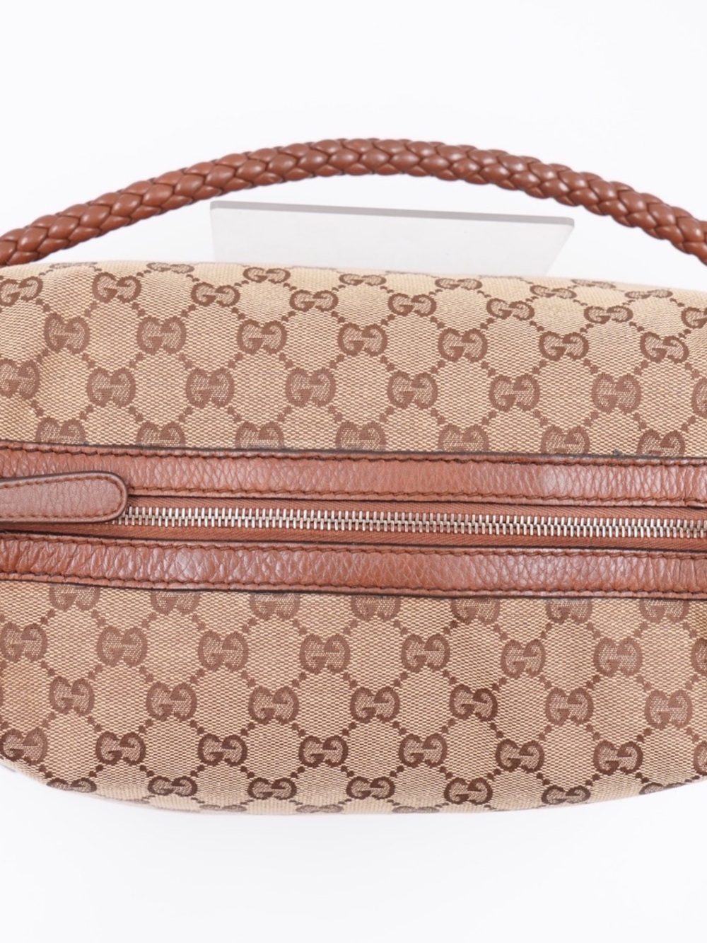 Gucci Beige & Brown GG Canvas Shoulder Bag with Braided Handle - Picture 9 of 12